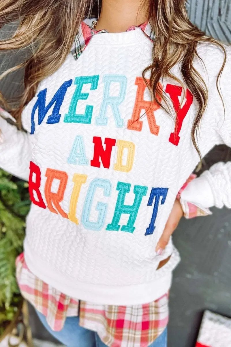White Merry And Bright Cable Knit Pullover Sweatshirt - Love Salve